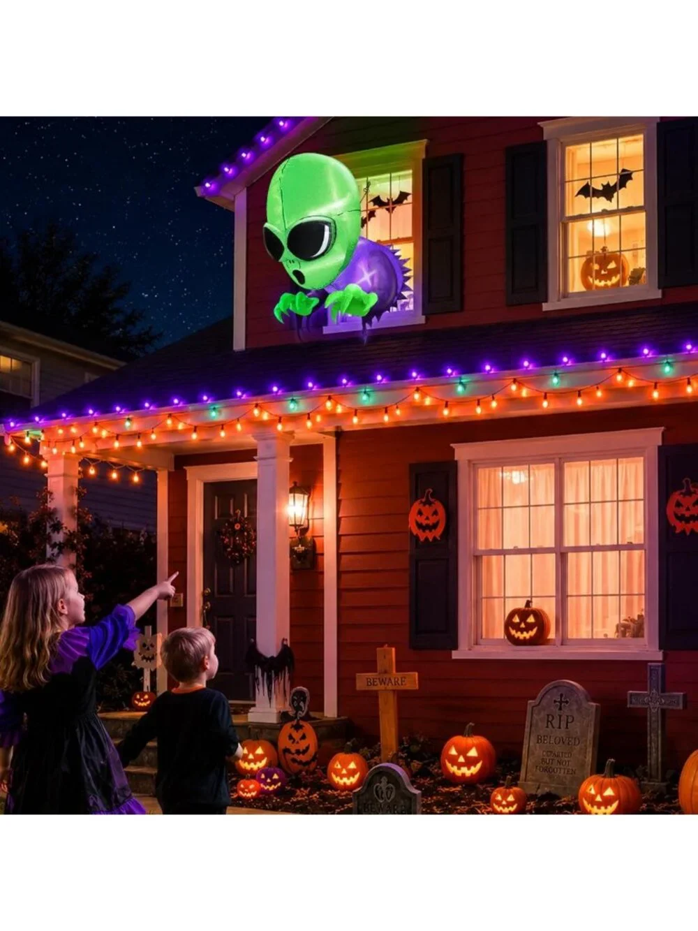3.5 Ft Scary Alien Halloween Inflatable Decoration with LEDs for Yard & Party